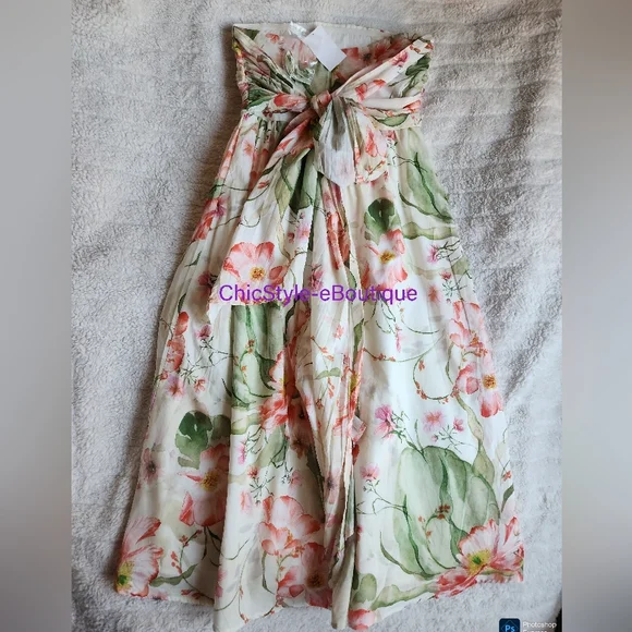 H&M Tie-back Bandeau Dress Midi Floral White/flowers Bnwt!! - Picture 9 of 16